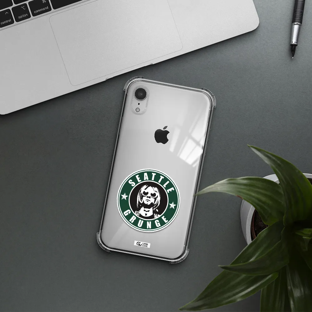 a logo with a man wearing sunglasses Apple iPhone XR Clear PC Case