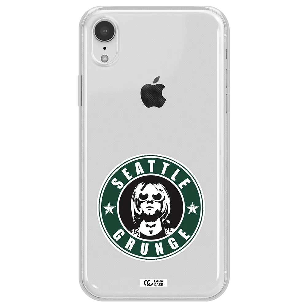 a logo with a man wearing sunglasses Apple iPhone XR Clear TPU Case
