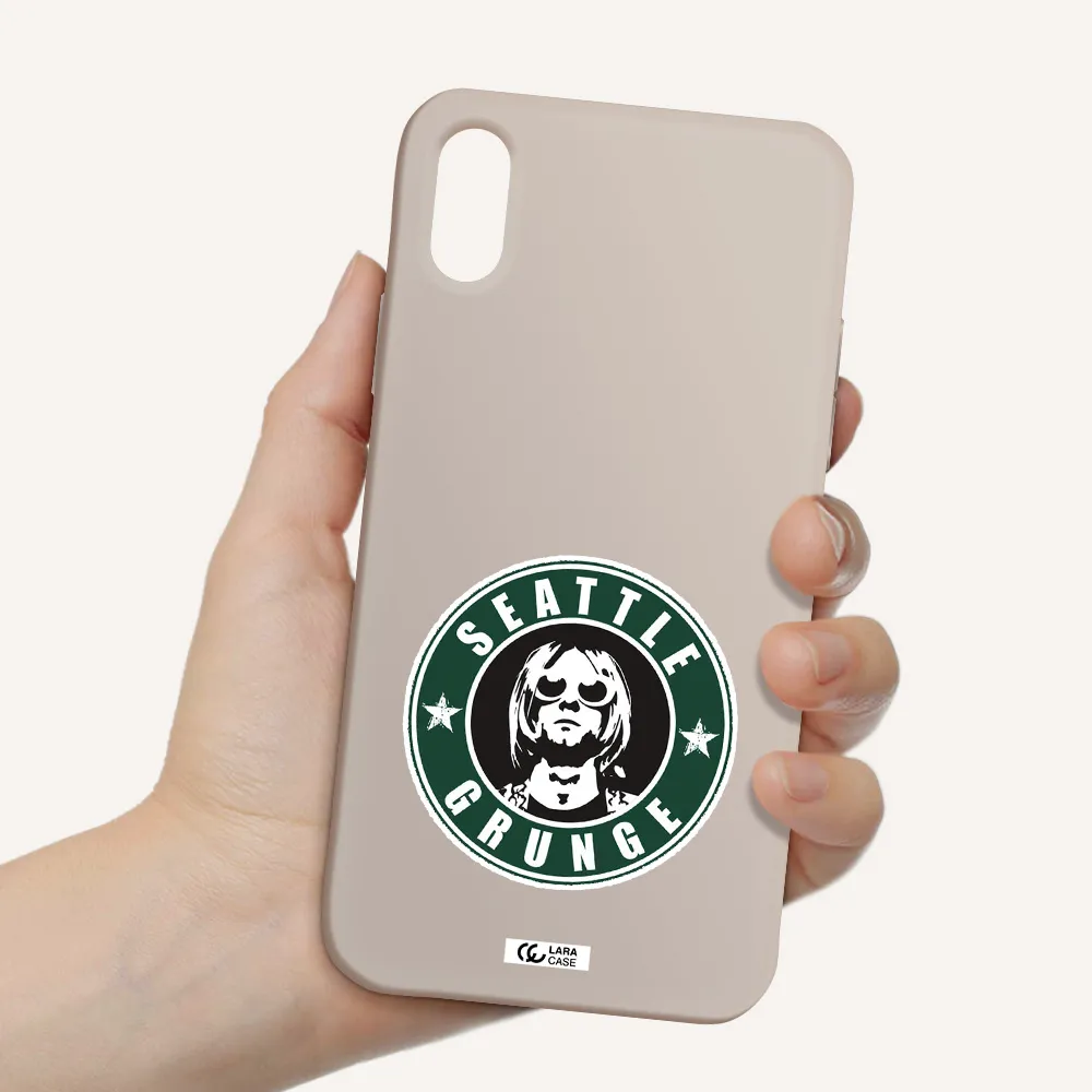 a logo with a man wearing sunglasses Apple iPhone XS Silicone Stone Case