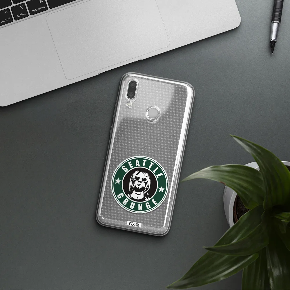 a logo with a man wearing sunglasses Huawei P Smart 2019 Clear TPU Case