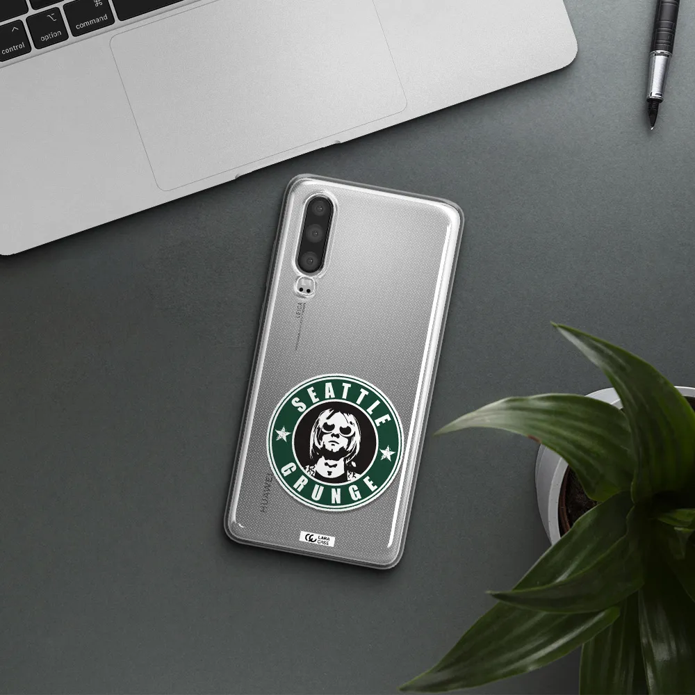 a logo with a man wearing sunglasses Huawei P30 Clear TPU Case