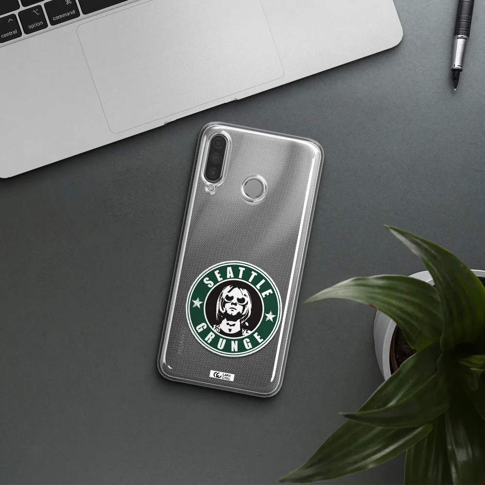 a logo with a man wearing sunglasses Huawei P30 Lite Clear TPU Case