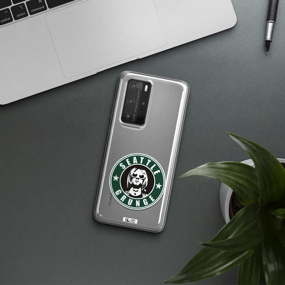 a logo with a man wearing sunglasses Huawei P40 Pro Clear TPU Case