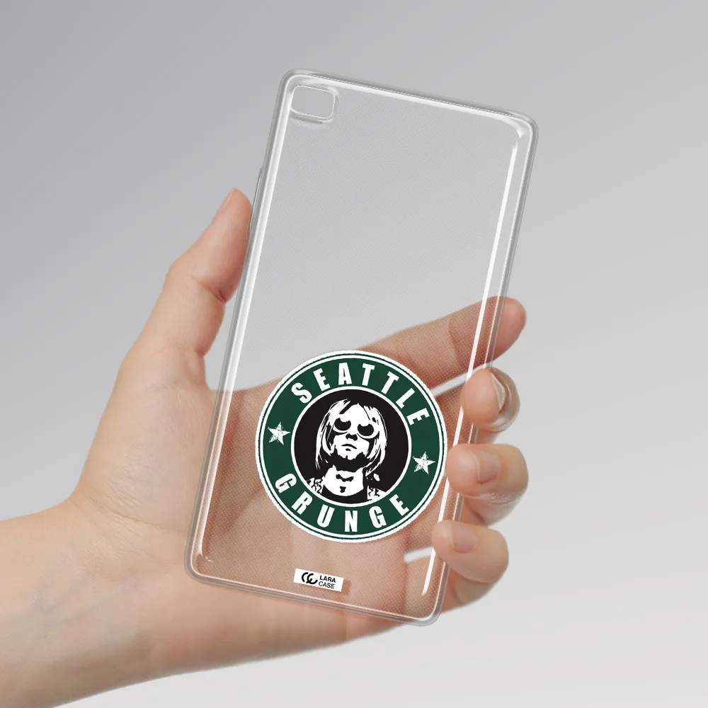 a logo with a man wearing sunglasses Huawei P8 Clear TPU Case