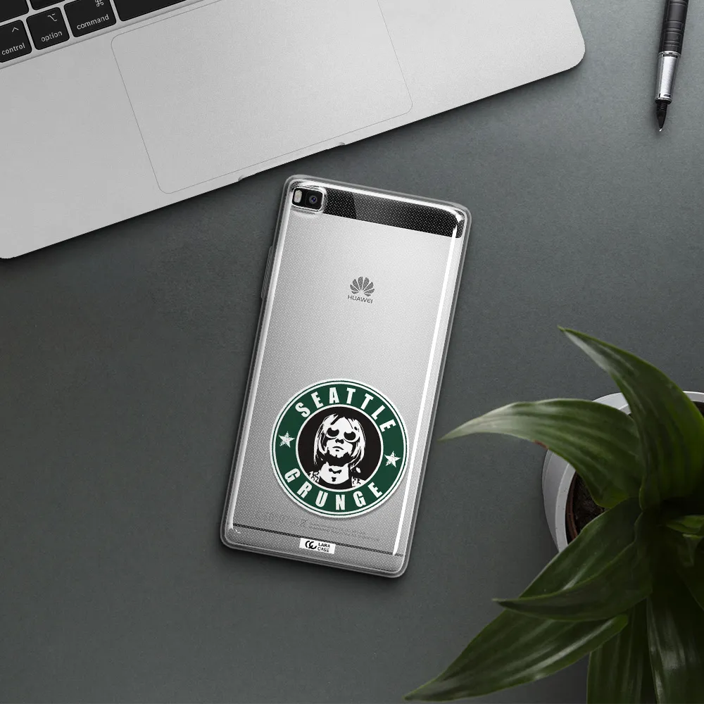 a logo with a man wearing sunglasses Huawei P8 Clear TPU Case