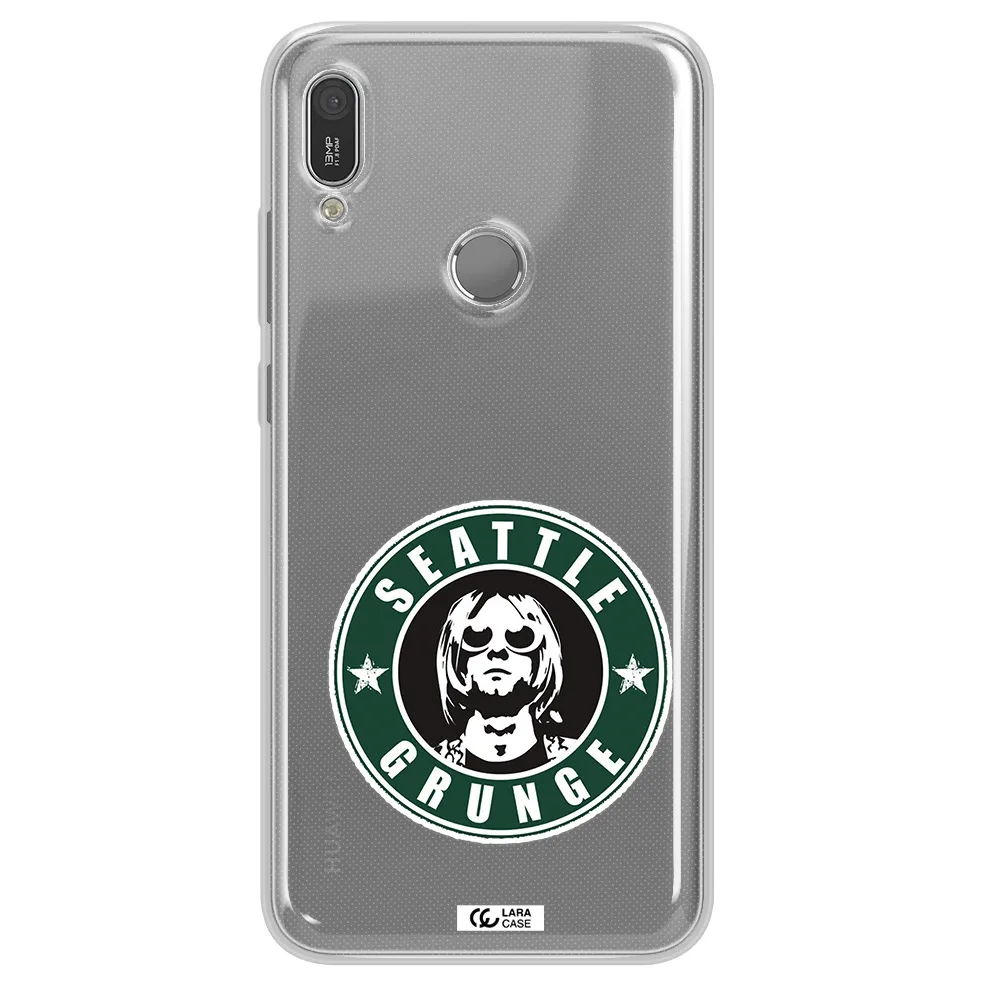 a logo with a man wearing sunglasses Huawei Y6 2019 Clear TPU Case
