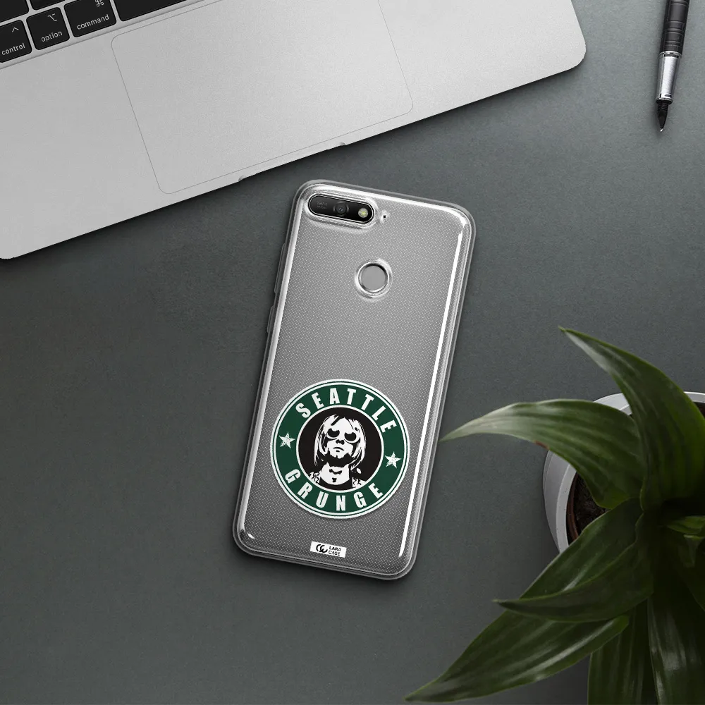 a logo with a man wearing sunglasses Huawei Y6 Prime 2018 Clear TPU Case