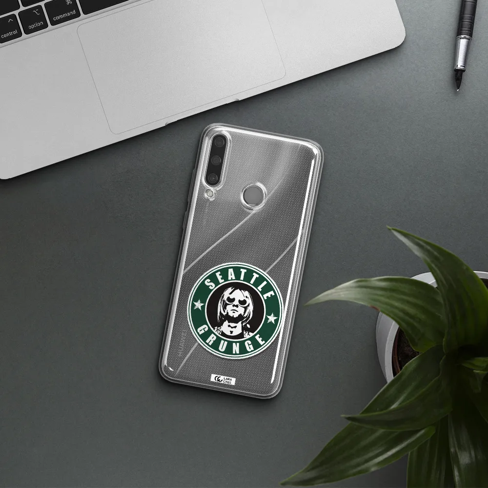 a logo with a man wearing sunglasses Huawei Y6P Clear TPU Case