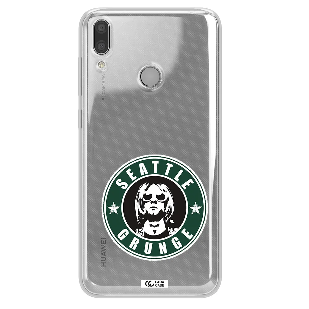 a logo with a man wearing sunglasses Huawei Y7 2019 Clear TPU Case