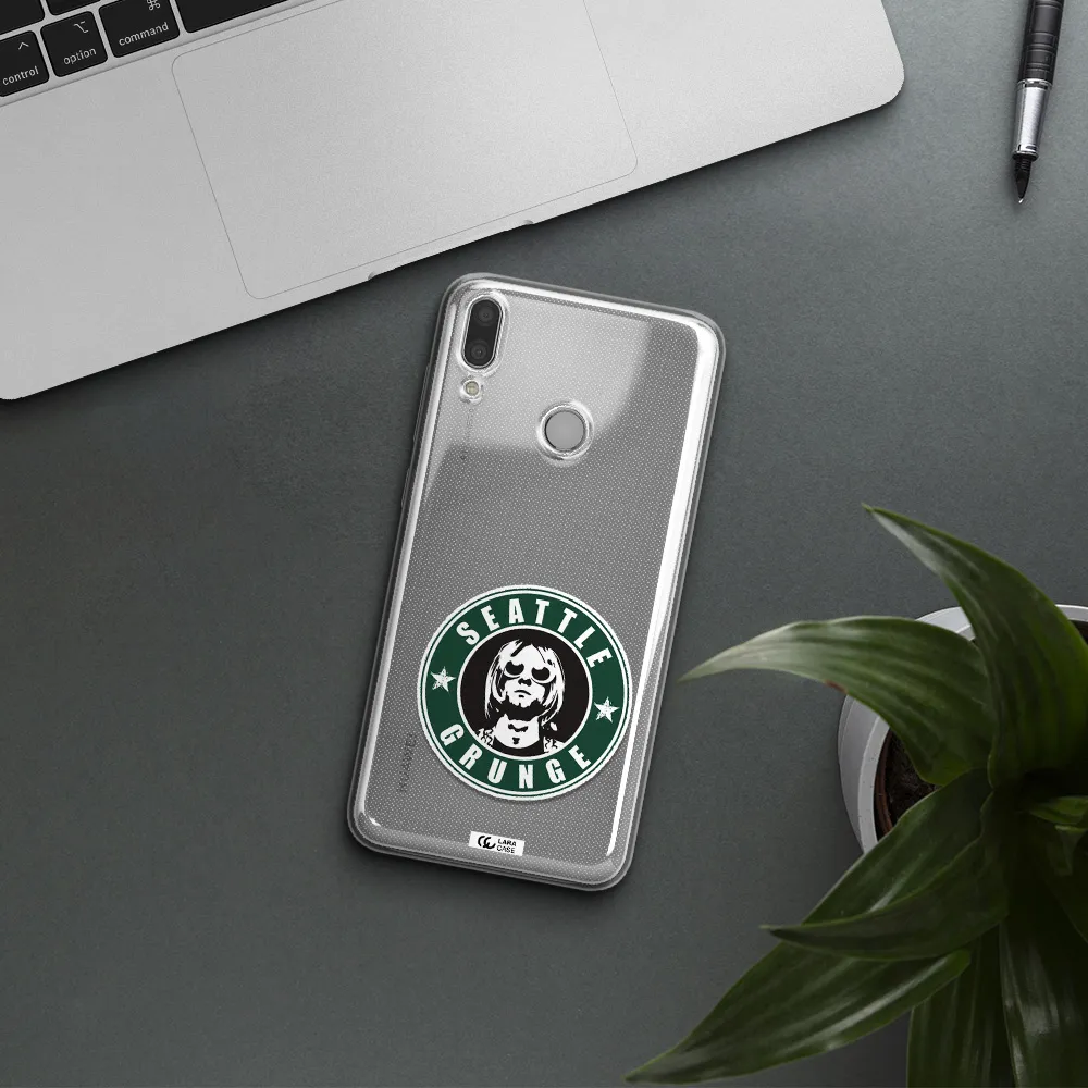 a logo with a man wearing sunglasses Huawei Y9 2019 Clear TPU Case