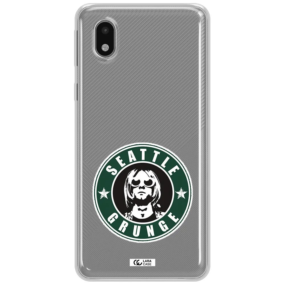 A Logo With A Man Wearing Sunglasses Samsung A01 Core Clear Tpu Case