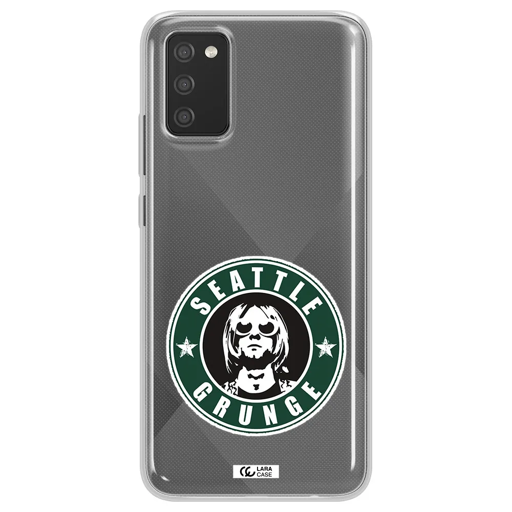 a logo with a man wearing sunglasses Samsung A02S Clear TPU Case