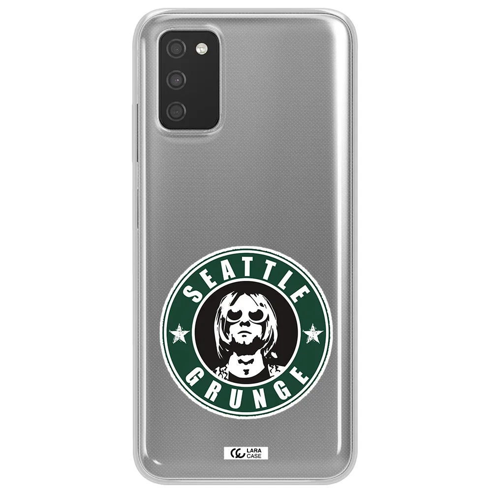 a logo with a man wearing sunglasses Samsung A03S Clear TPU Case