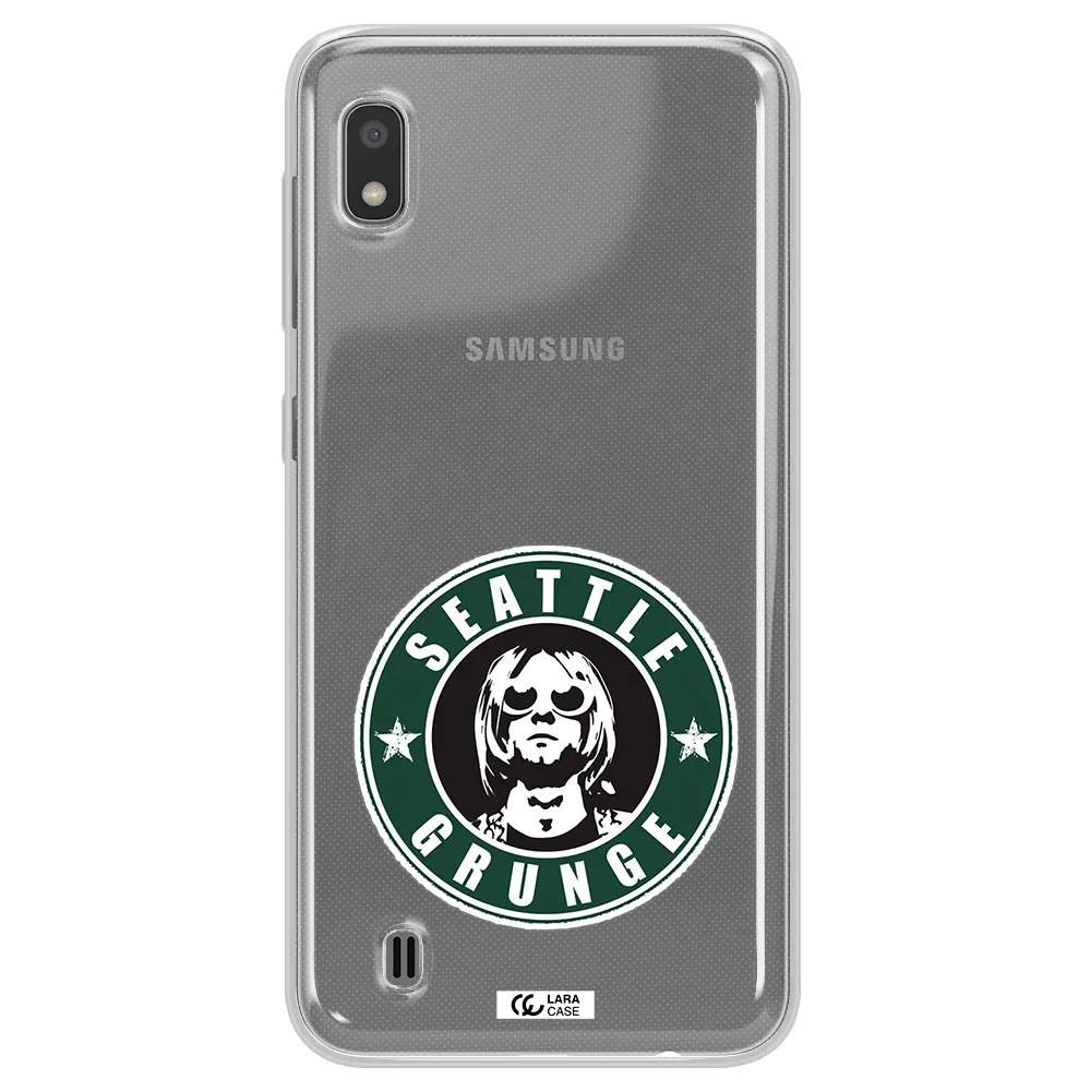 a logo with a man wearing sunglasses Samsung A10 Clear TPU Case