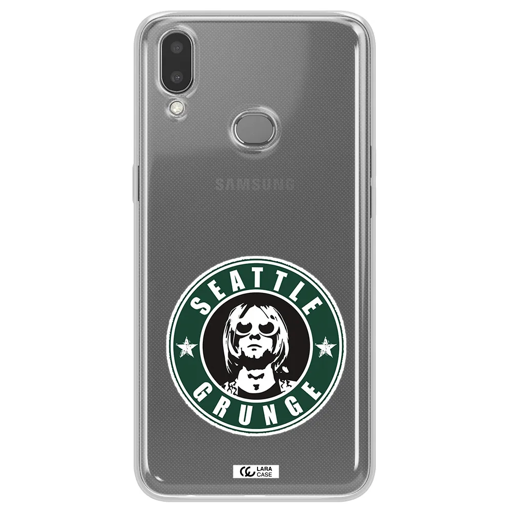 a logo with a man wearing sunglasses Samsung A10S Clear TPU Case