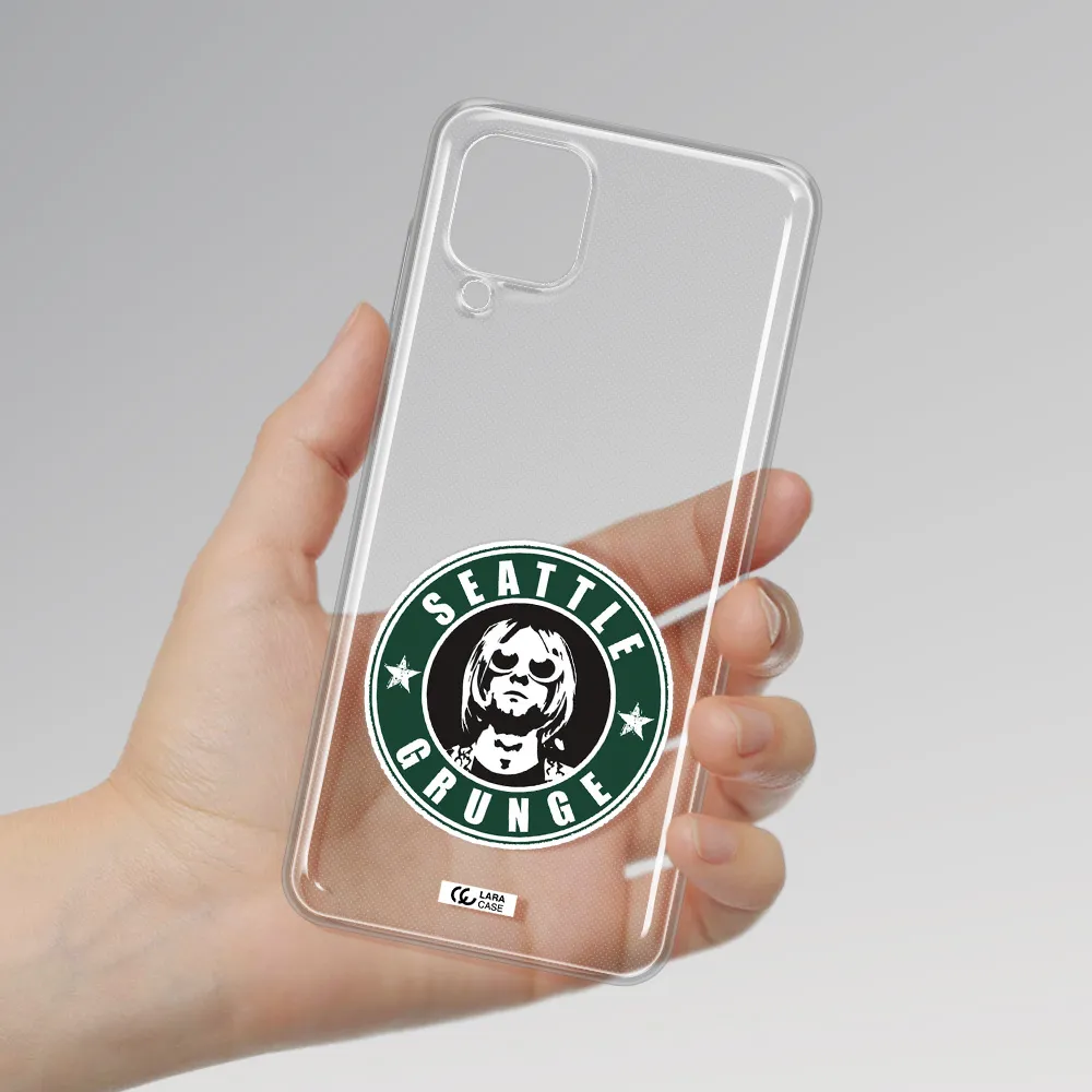 a logo with a man wearing sunglasses Samsung A12 4g Clear TPU Case