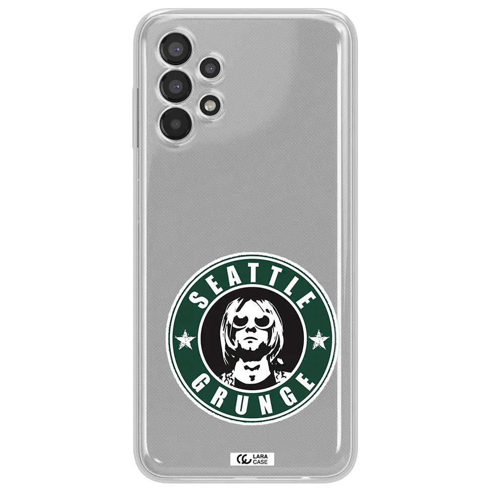 a logo with a man wearing sunglasses Samsung A13 Clear TPU Case