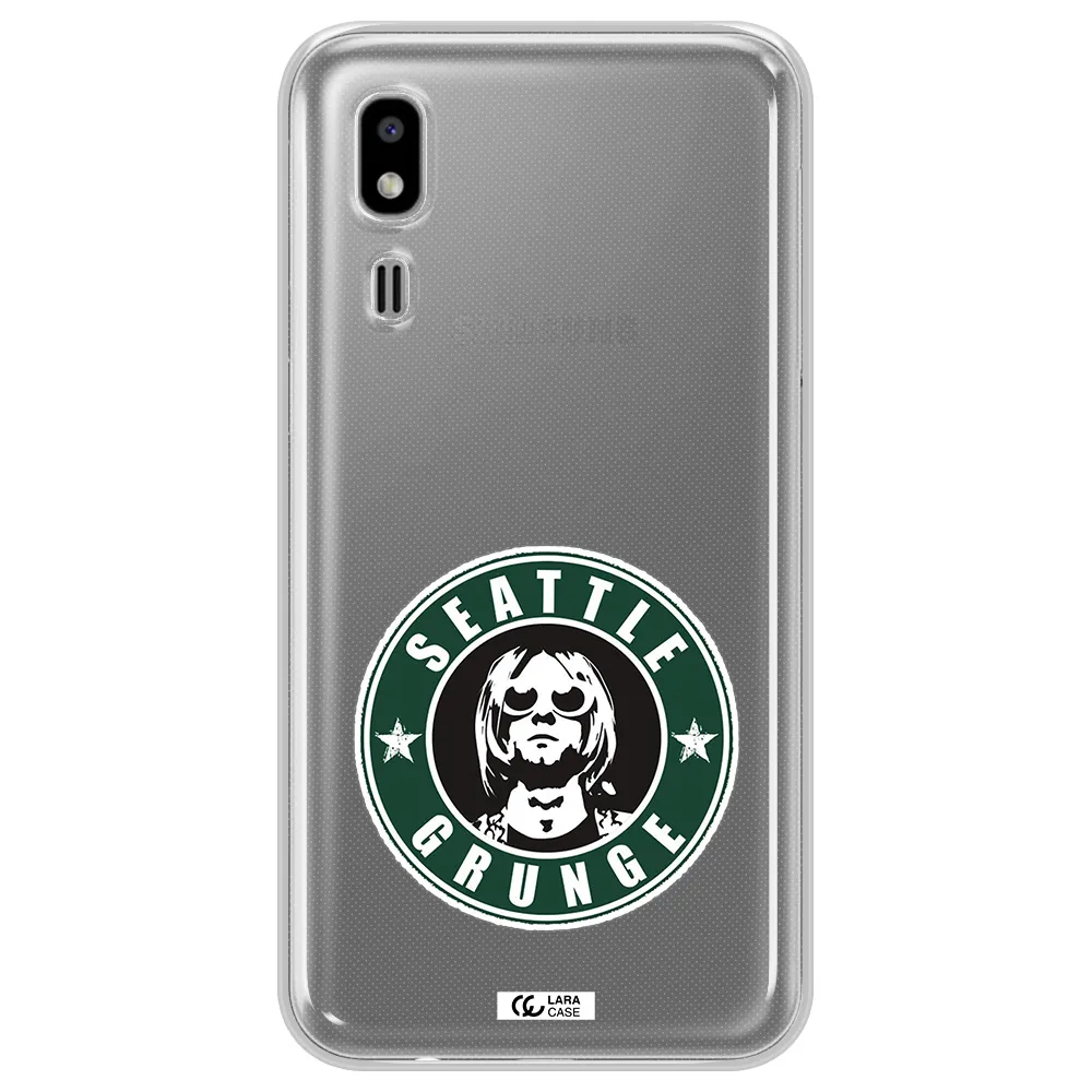 a logo with a man wearing sunglasses Samsung A2 Core Clear TPU Case