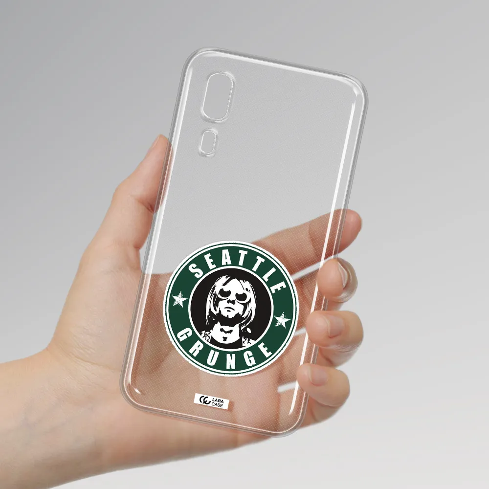 a logo with a man wearing sunglasses Samsung A2 Core Clear TPU Case