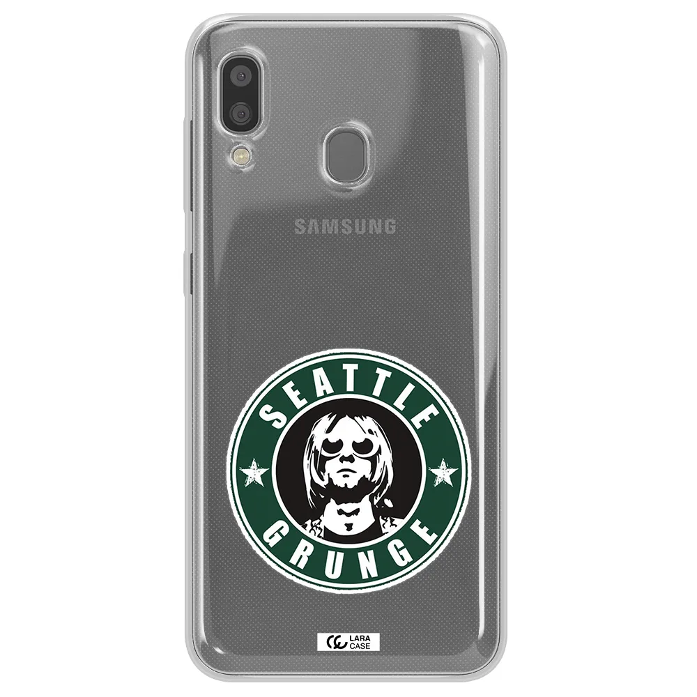 a logo with a man wearing sunglasses Samsung A20 Clear TPU Case