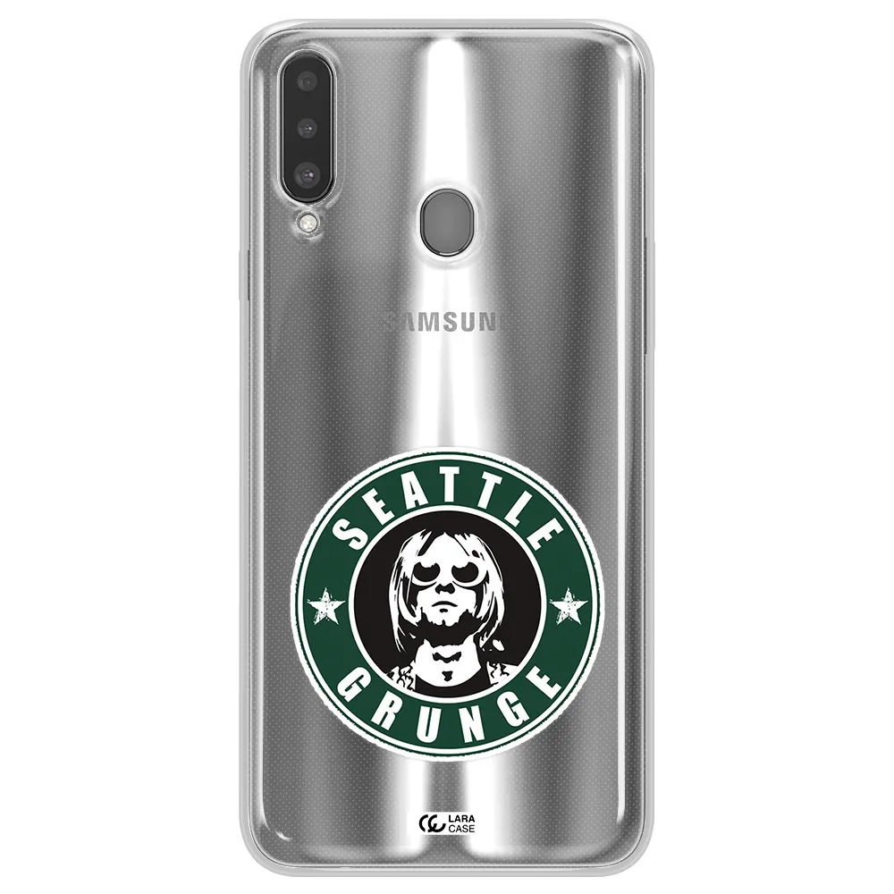 a logo with a man wearing sunglasses Samsung A20S Clear TPU Case