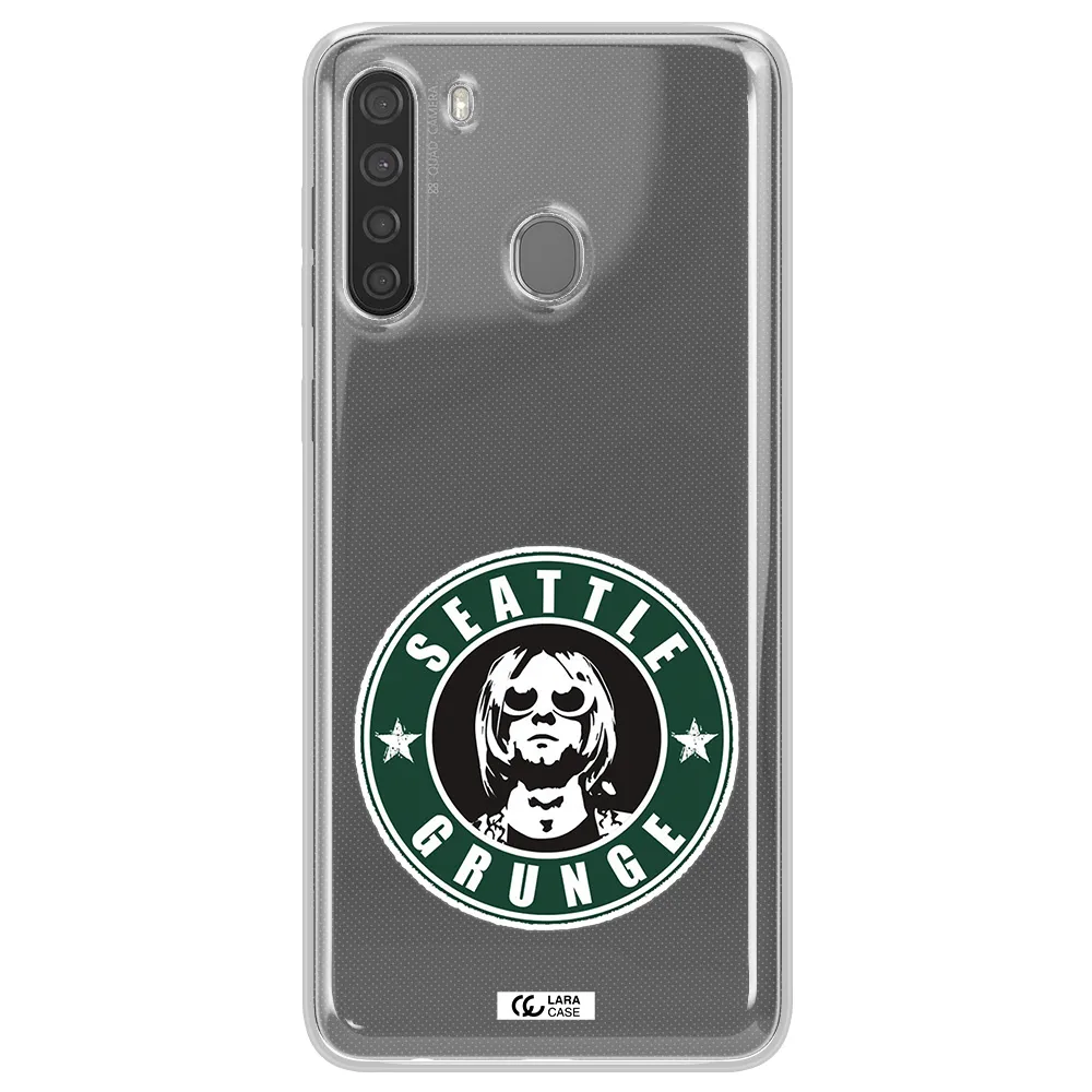 a logo with a man wearing sunglasses Samsung A21 Clear TPU Case