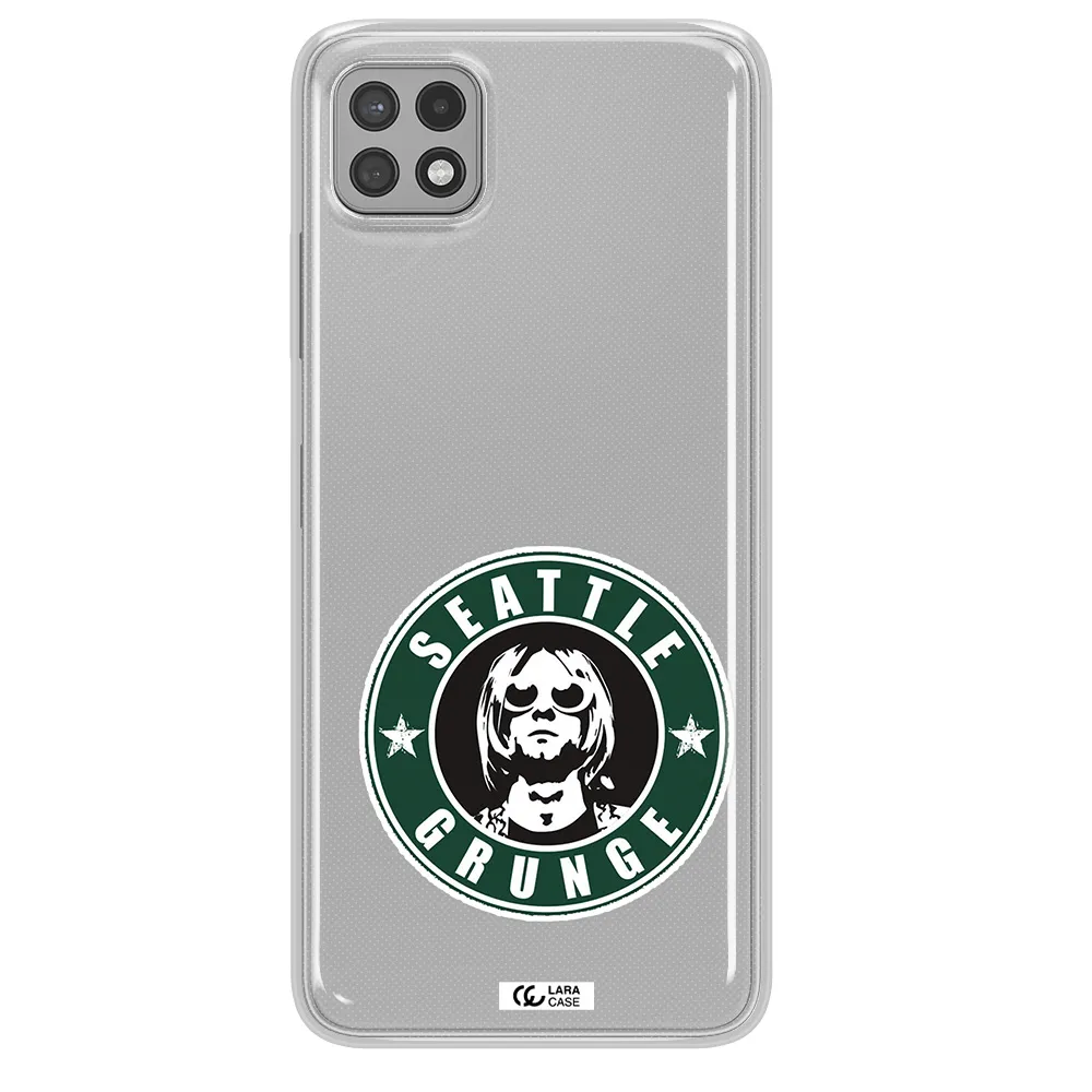 a logo with a man wearing sunglasses Samsung A22 5g Clear TPU Case