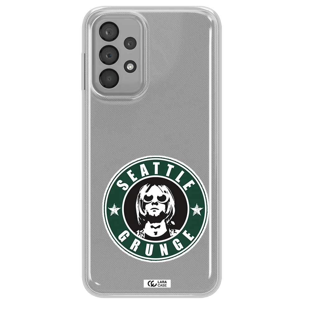 a logo with a man wearing sunglasses Samsung A23 Clear TPU Case