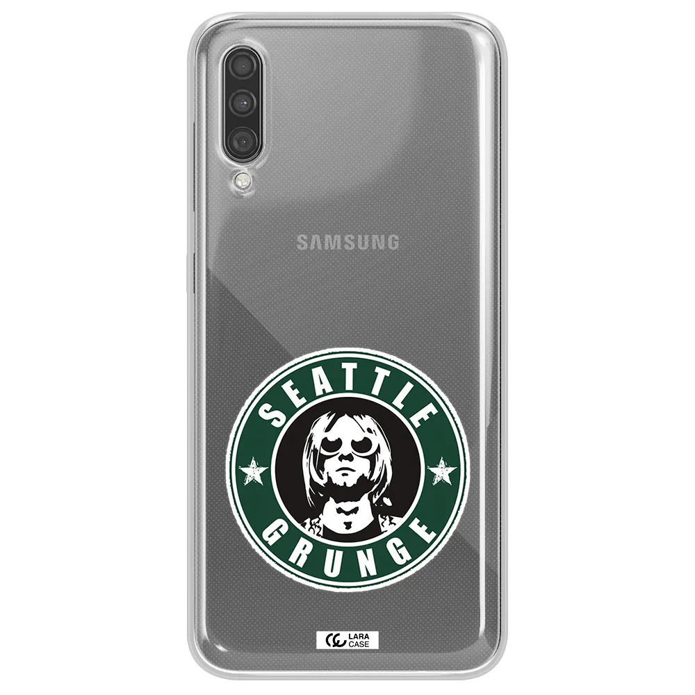 a logo with a man wearing sunglasses Samsung A30S Clear TPU Case