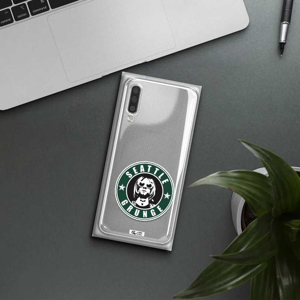 A Logo With A Man Wearing Sunglasses Samsung A50S Clear Tpu Case