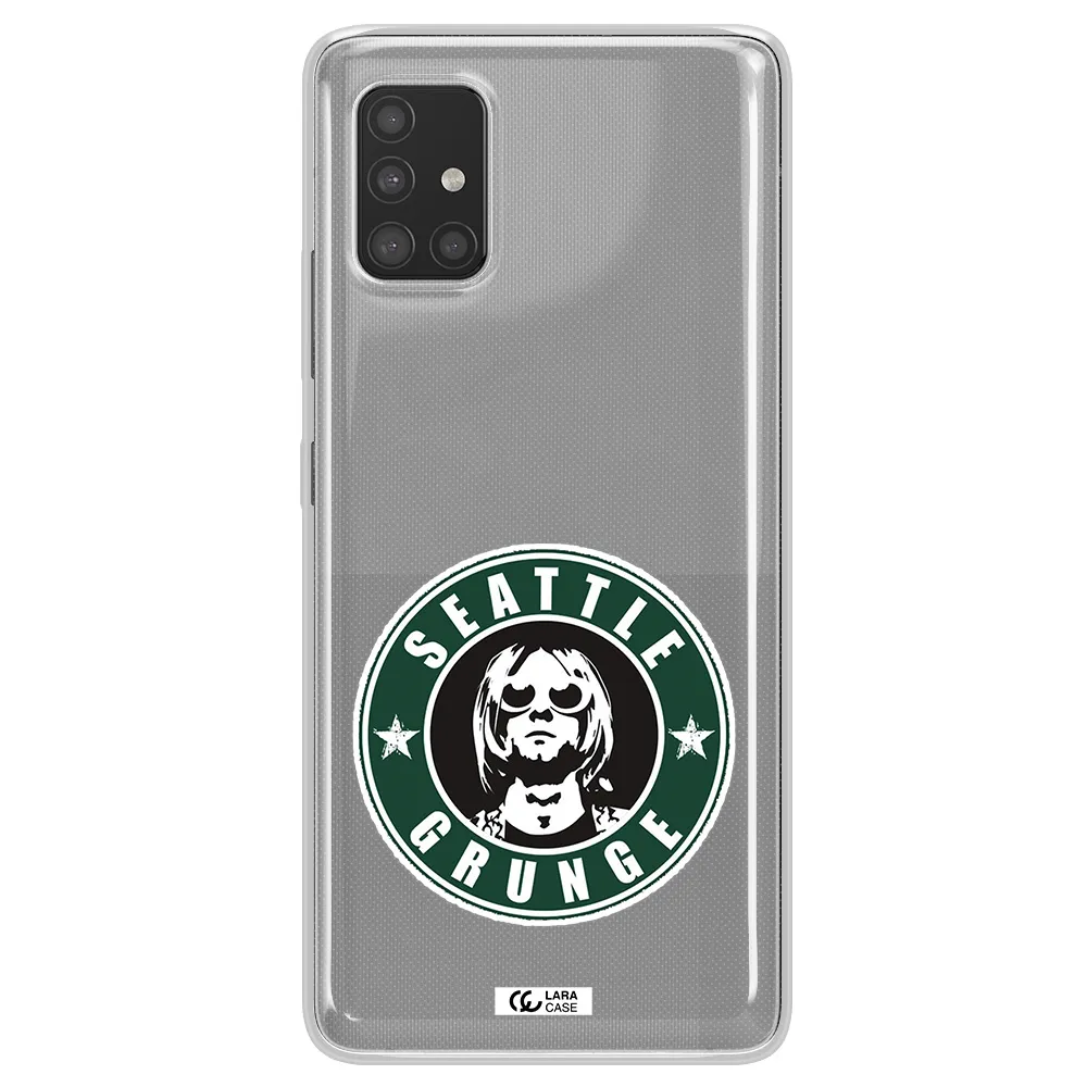 a logo with a man wearing sunglasses Samsung A51 Clear TPU Case