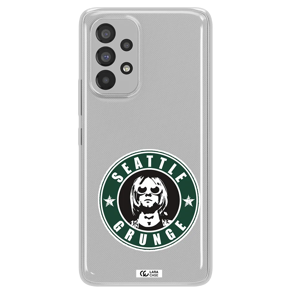 a logo with a man wearing sunglasses Samsung A53 Clear TPU Case