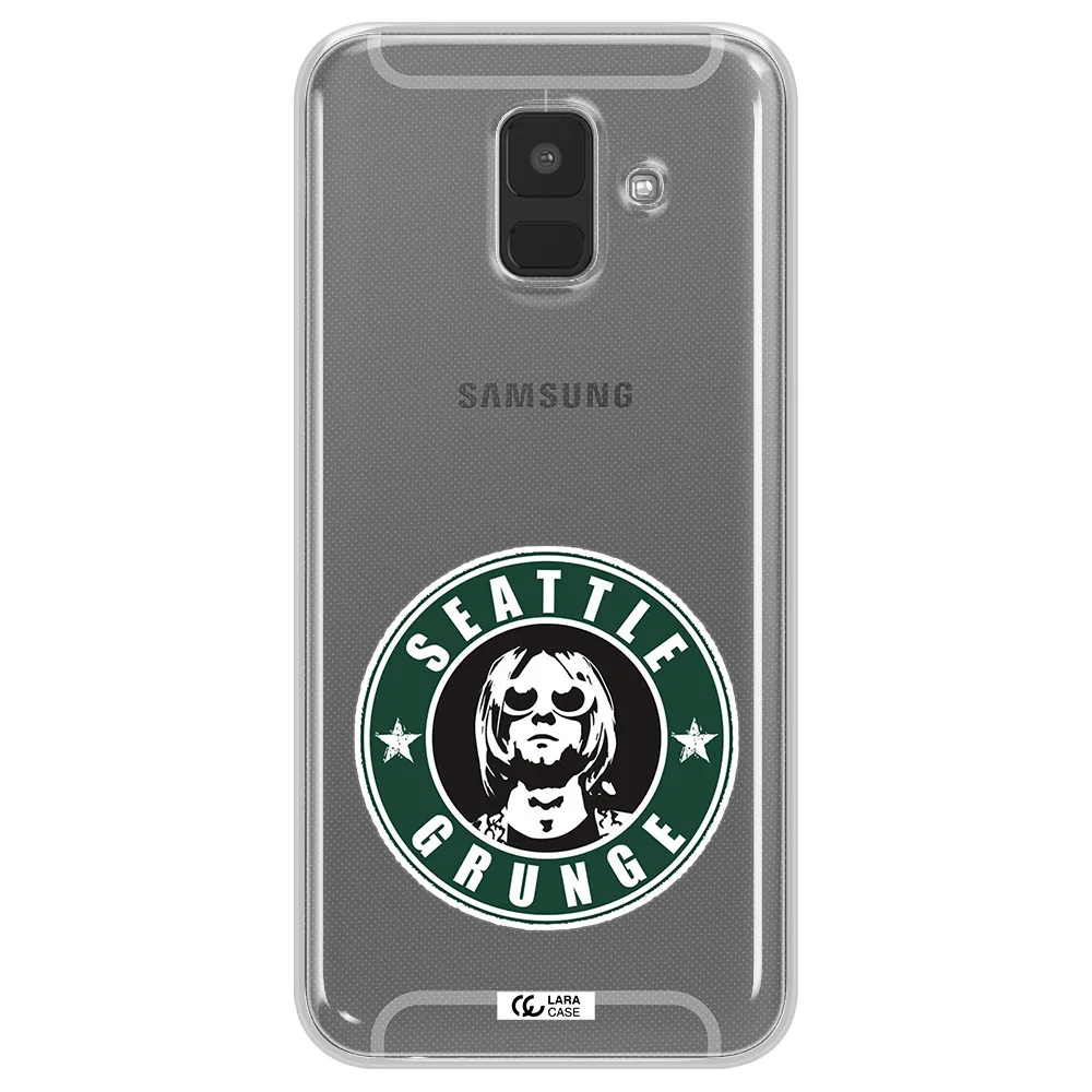 a logo with a man wearing sunglasses Samsung A6 Clear TPU Case