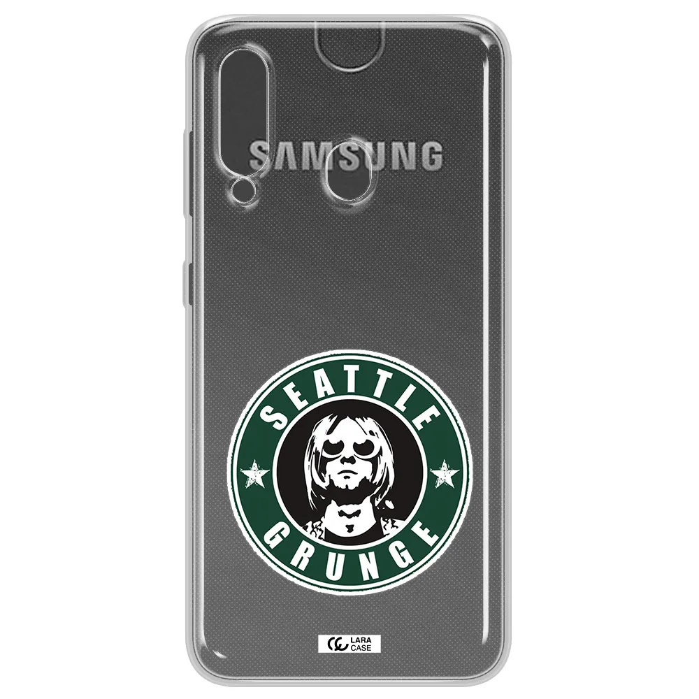 a logo with a man wearing sunglasses Samsung A60 Clear TPU Case