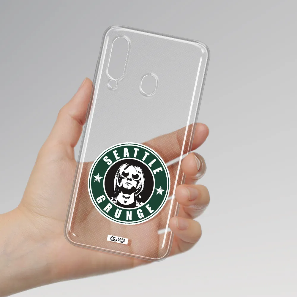 a logo with a man wearing sunglasses Samsung A60 Clear TPU Case