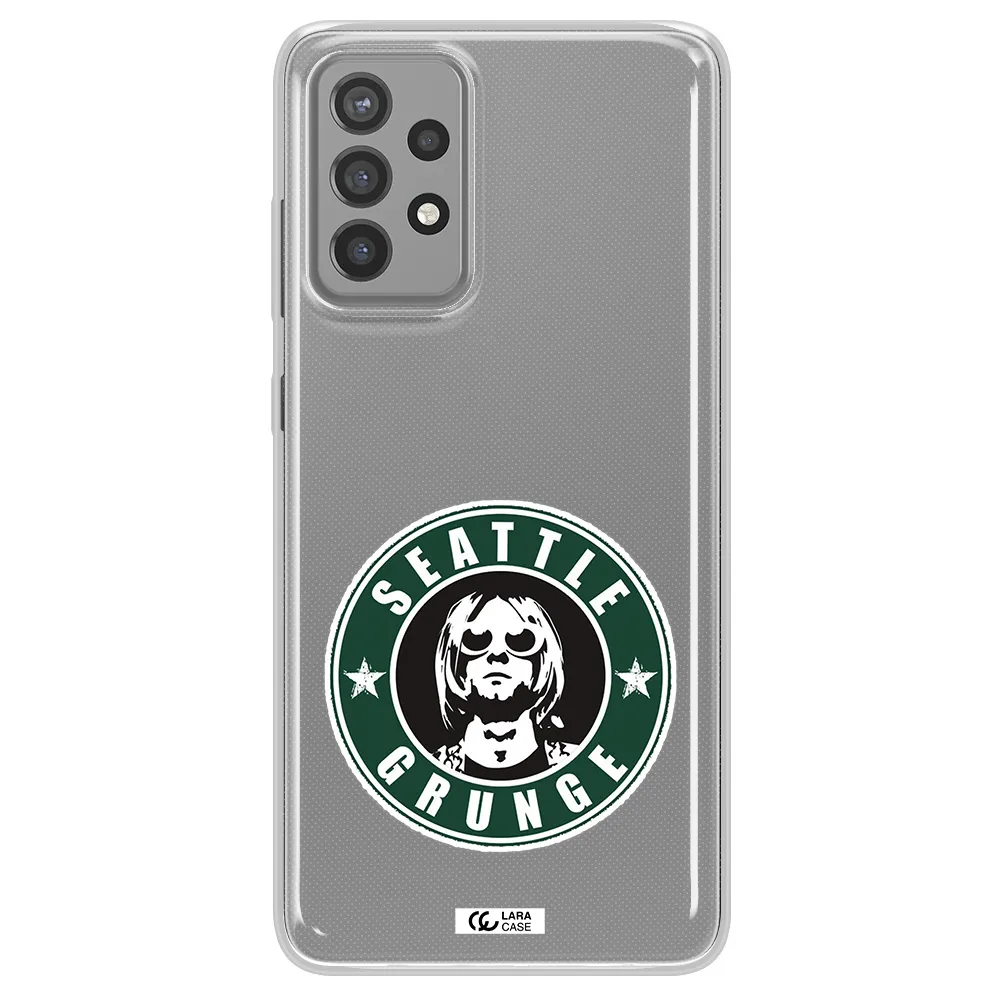 a logo with a man wearing sunglasses Samsung A72 Clear TPU Case