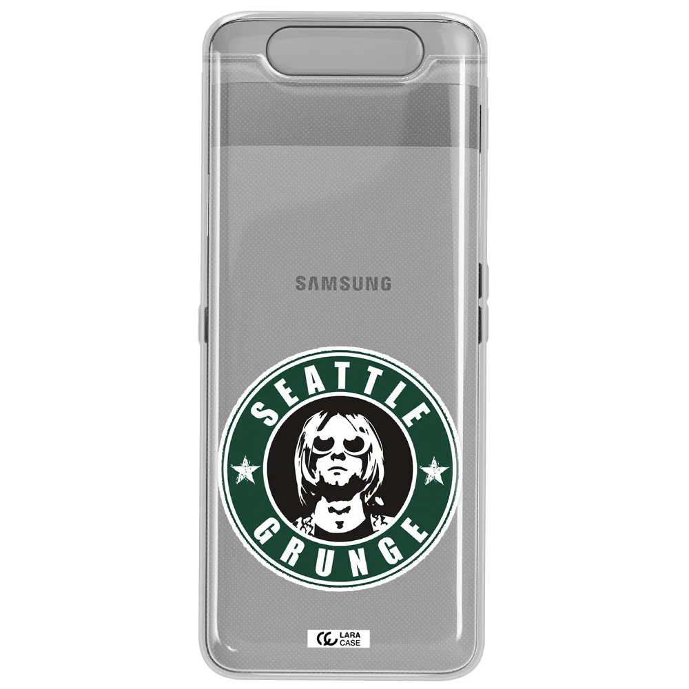 a logo with a man wearing sunglasses Samsung A80 Clear TPU Case