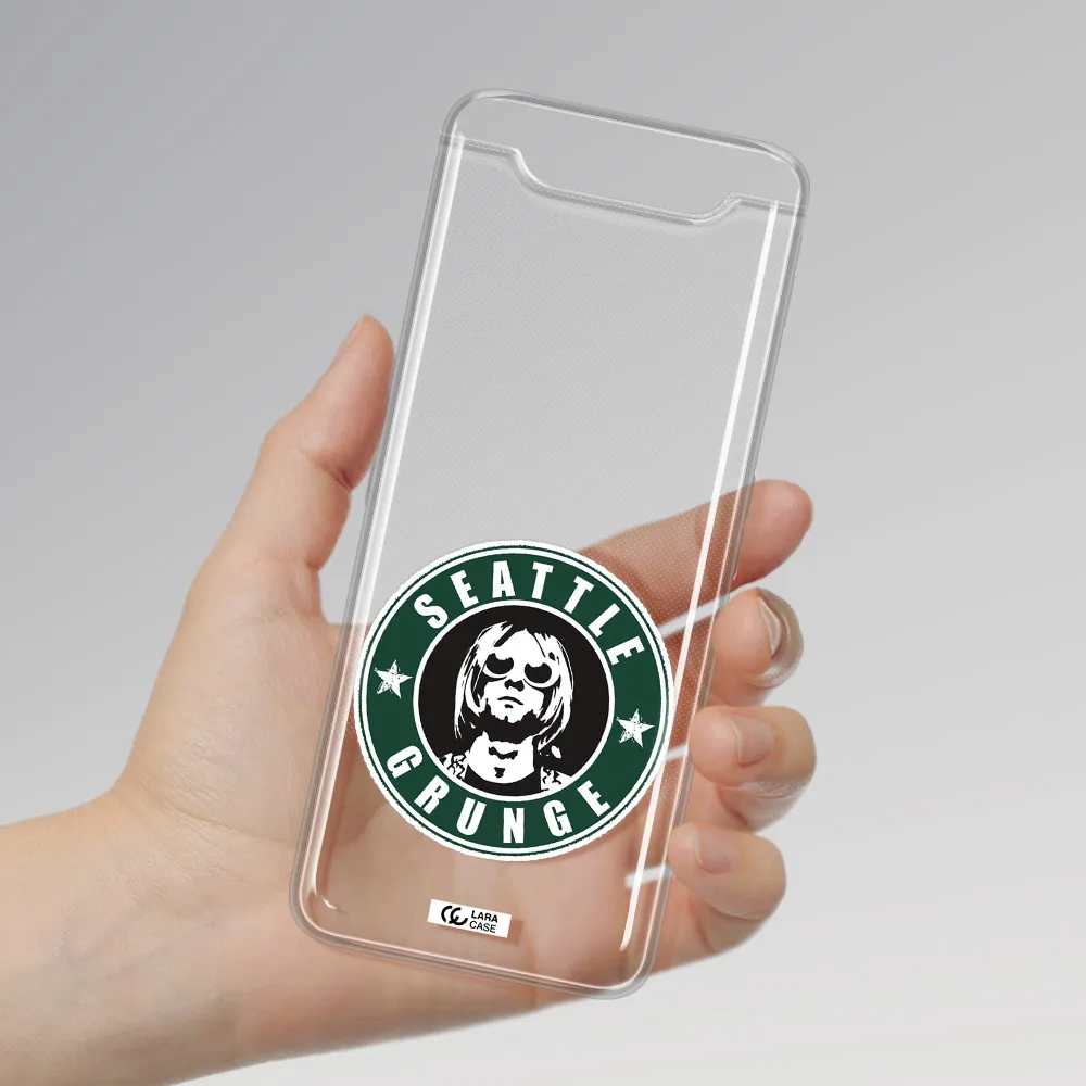 a logo with a man wearing sunglasses Samsung A80 Clear TPU Case