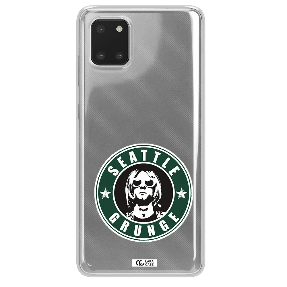 a logo with a man wearing sunglasses Samsung A81 Clear TPU Case