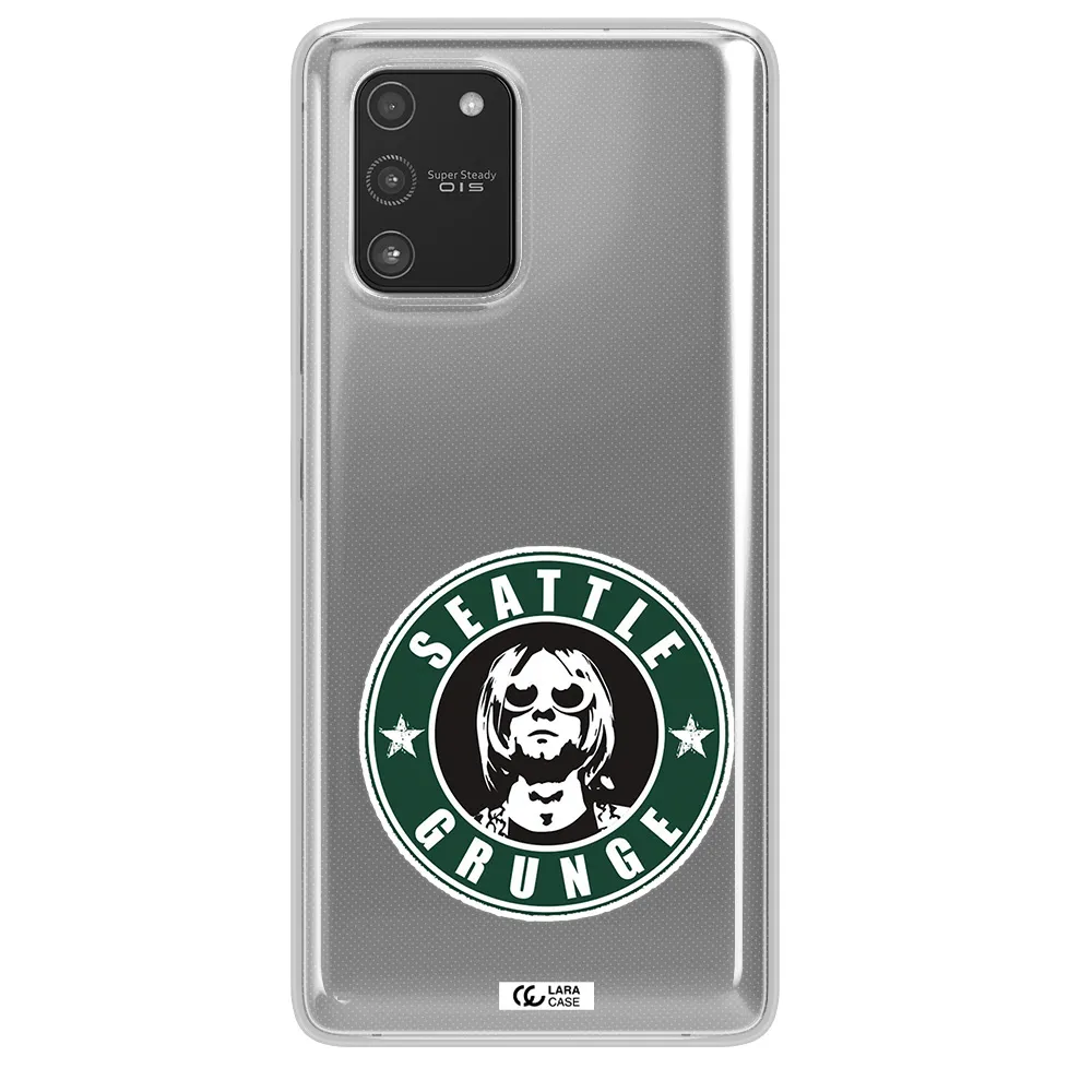 a logo with a man wearing sunglasses Samsung A91 Clear TPU Case