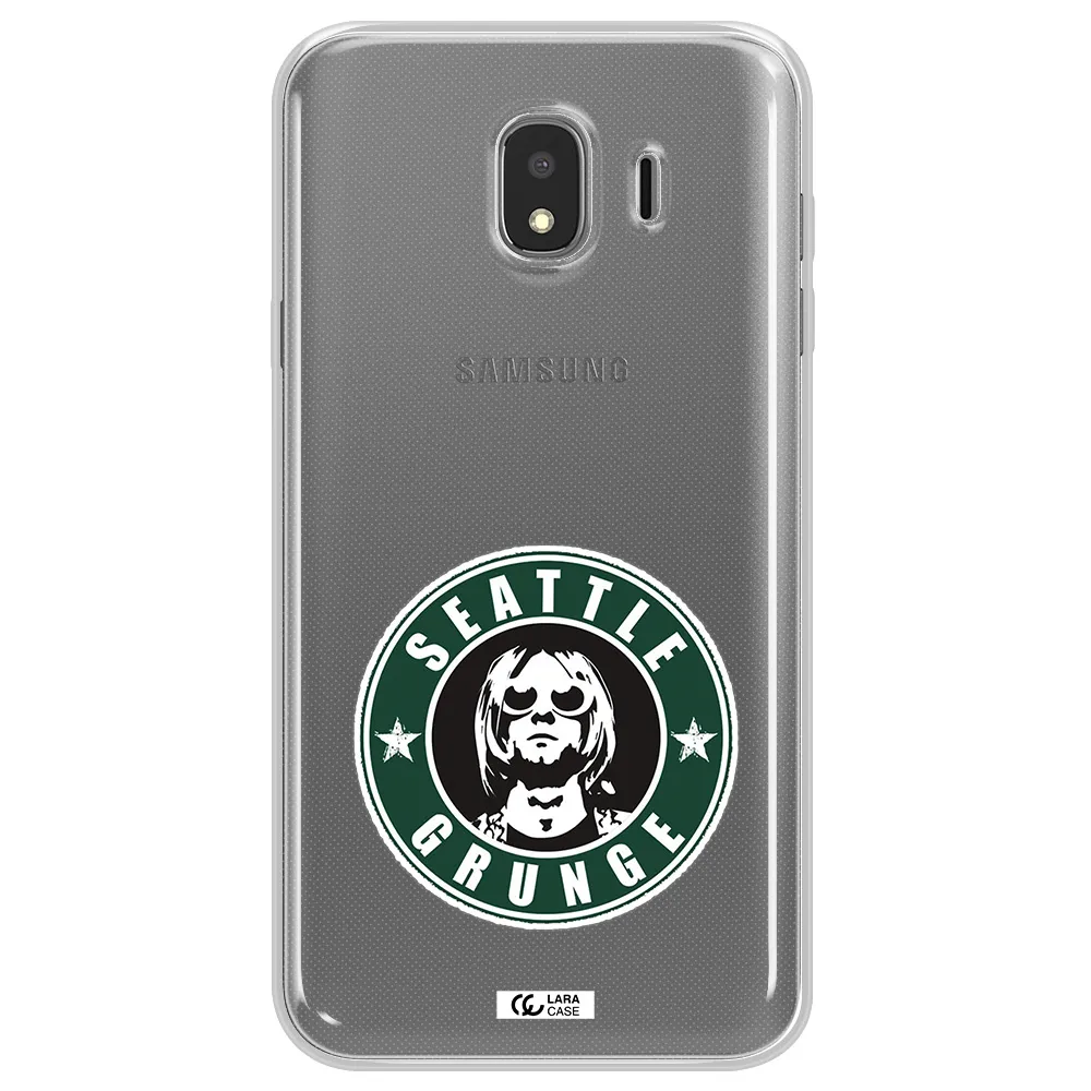 a logo with a man wearing sunglasses Samsung J4 Clear TPU Case