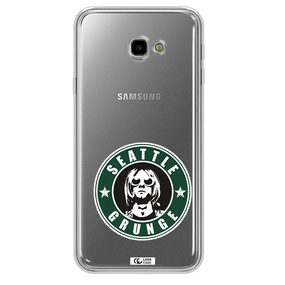 a logo with a man wearing sunglasses Samsung J4 Plus Clear TPU Case