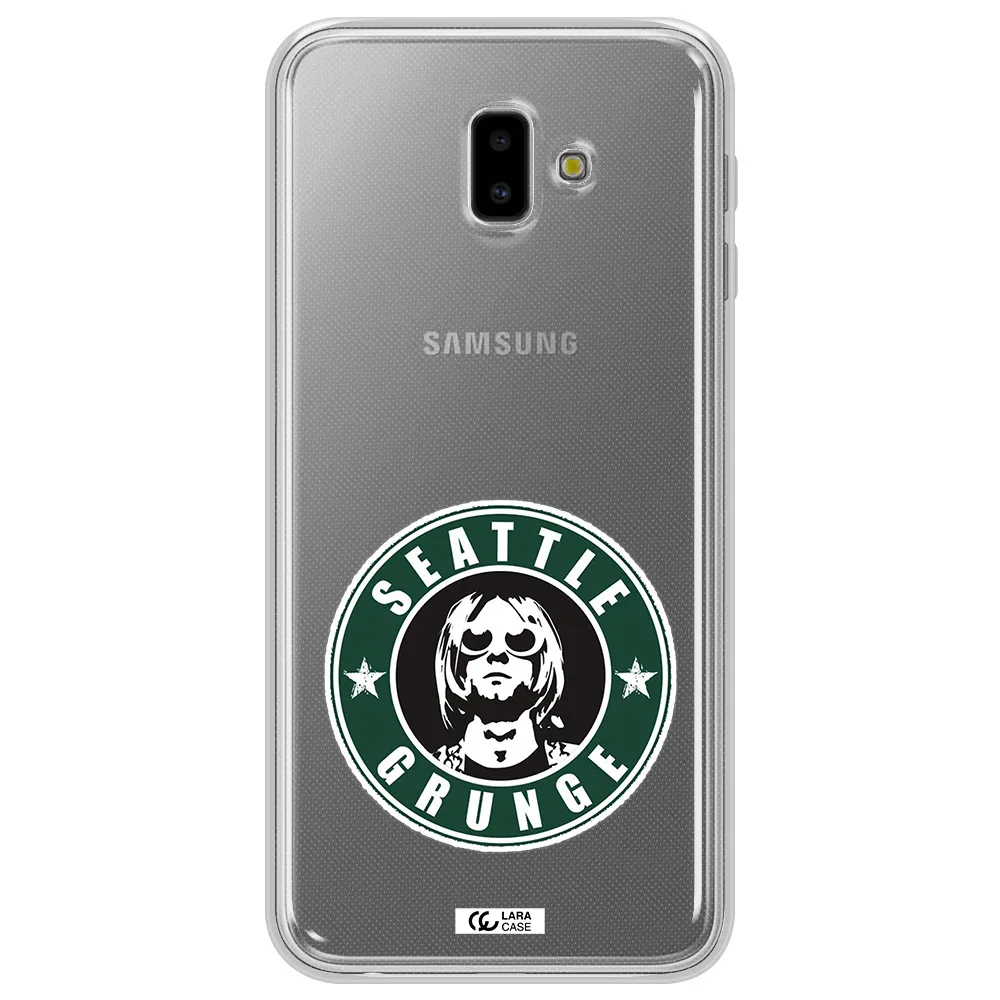 a logo with a man wearing sunglasses Samsung J6 Plus Clear TPU Case