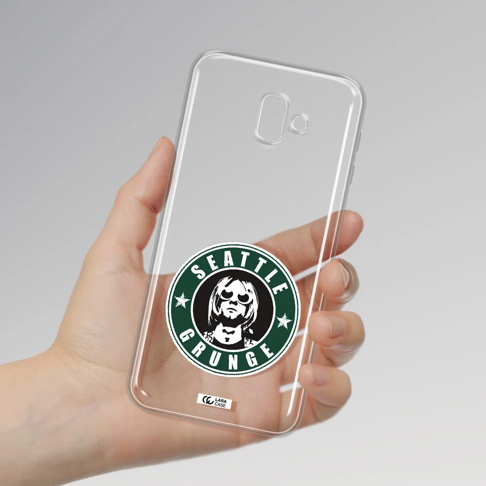 a logo with a man wearing sunglasses Samsung J6 Plus Clear TPU Case