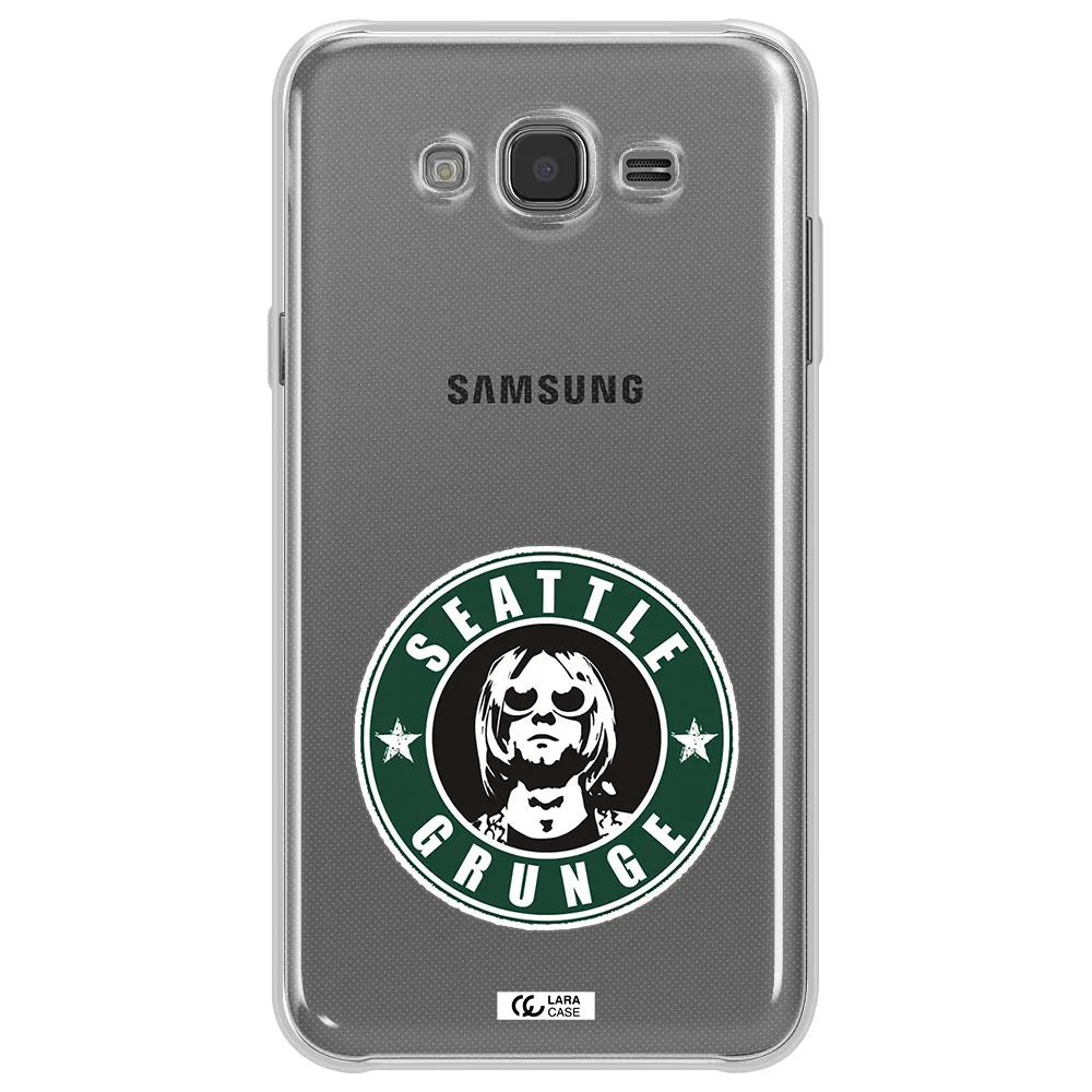 a logo with a man wearing sunglasses Samsung J7 Clear TPU Case