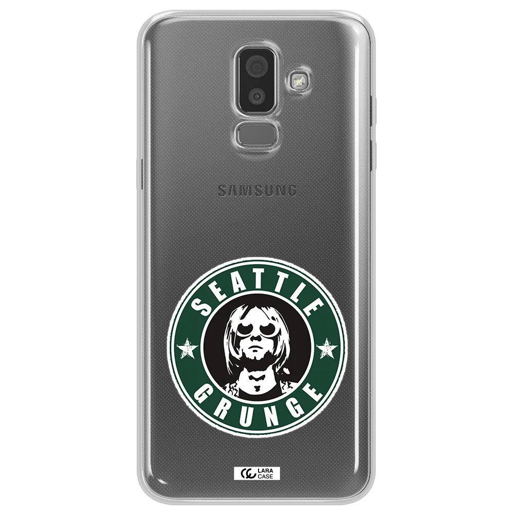 a logo with a man wearing sunglasses Samsung J8 Clear TPU Case