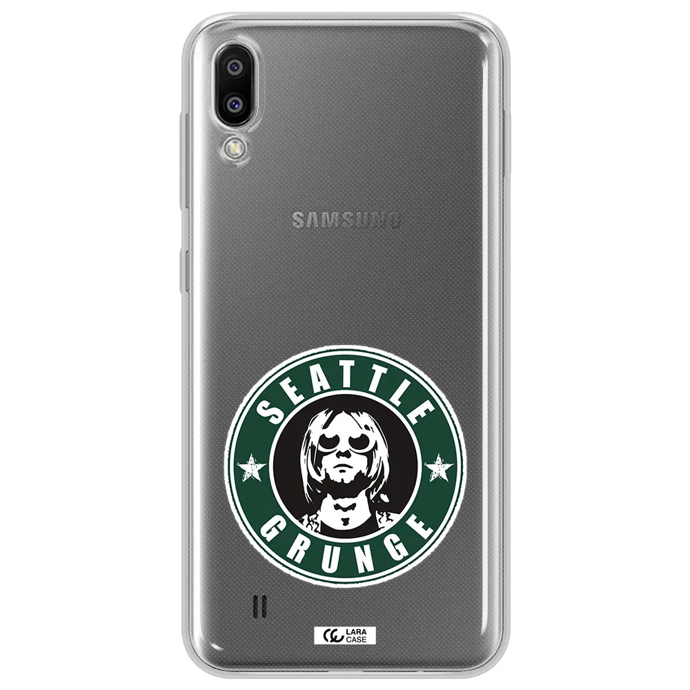 a logo with a man wearing sunglasses Samsung M10 Clear TPU Case