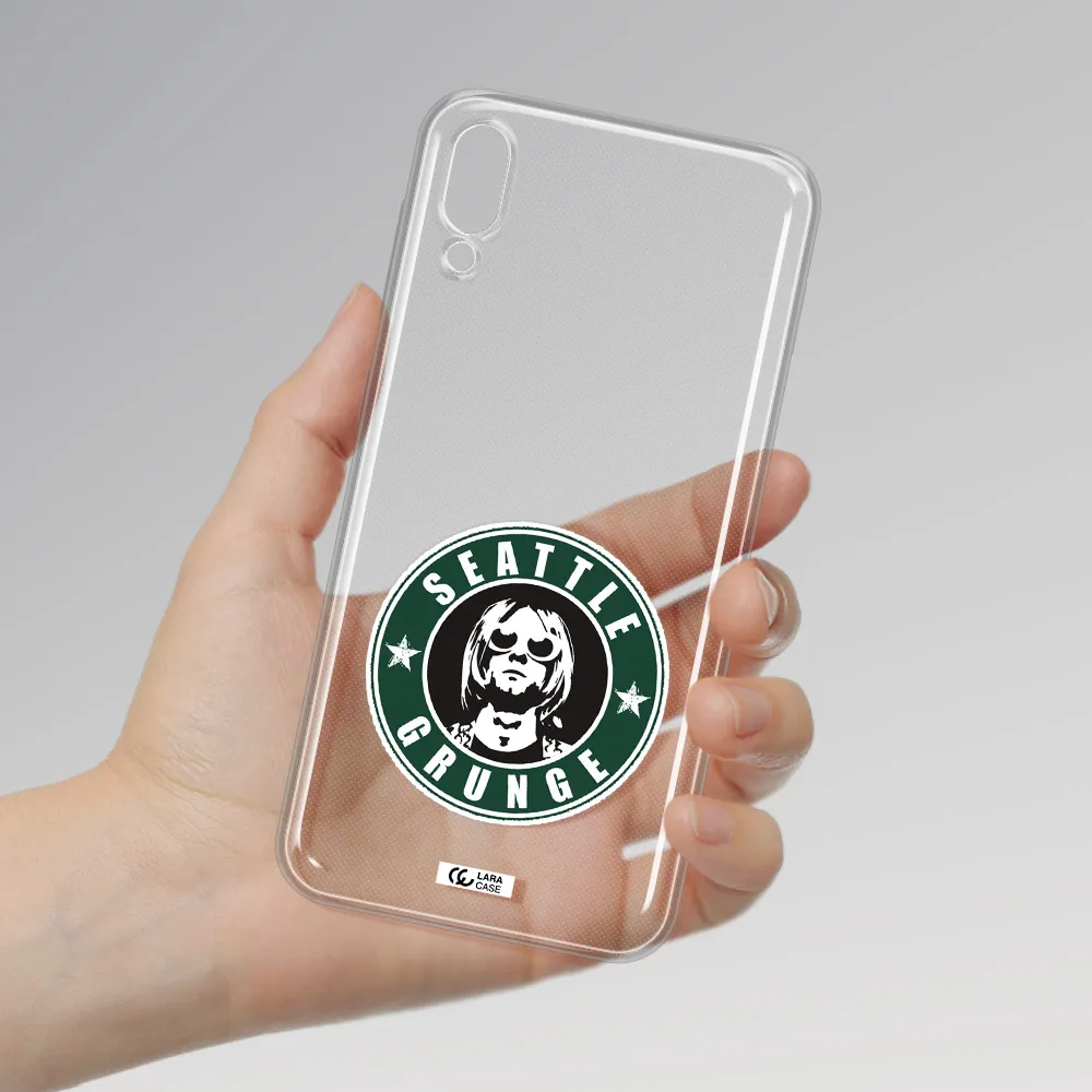 a logo with a man wearing sunglasses Samsung M10 Clear TPU Case