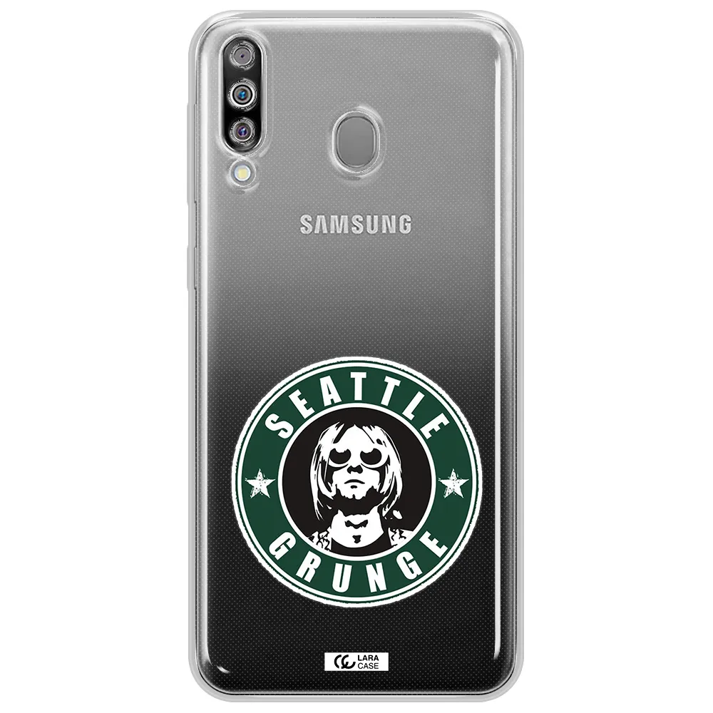a logo with a man wearing sunglasses Samsung M30 Clear TPU Case