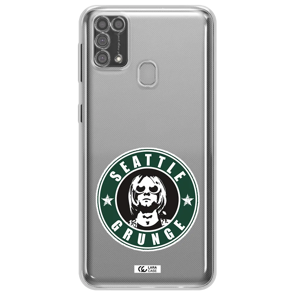 a logo with a man wearing sunglasses Samsung M31 Clear TPU Case